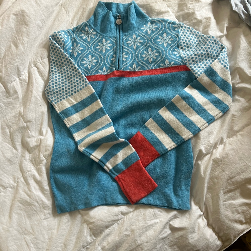 Eve Blue and Red Patterned Women's Sweater